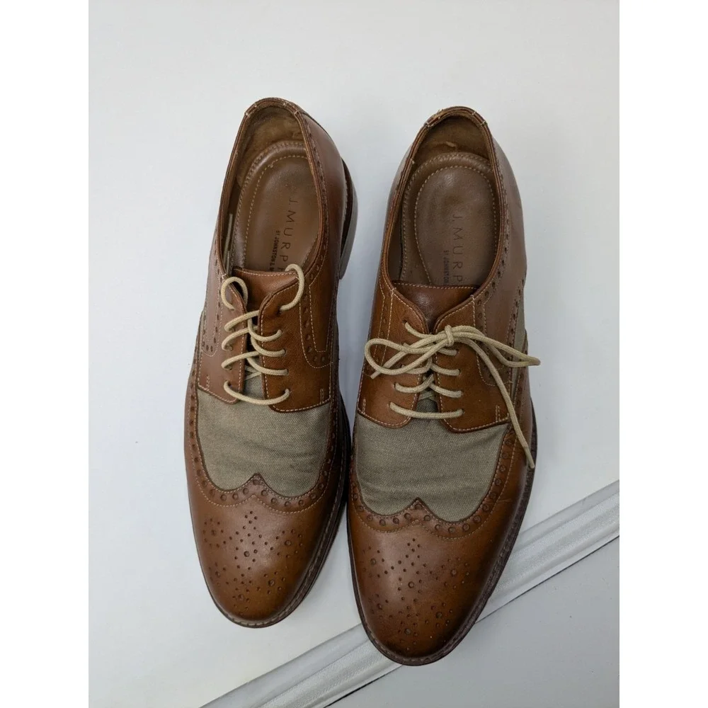 Sperry Wingtip Oxford STS10161 Tan Leather Linen Dress Shoes Mens 10